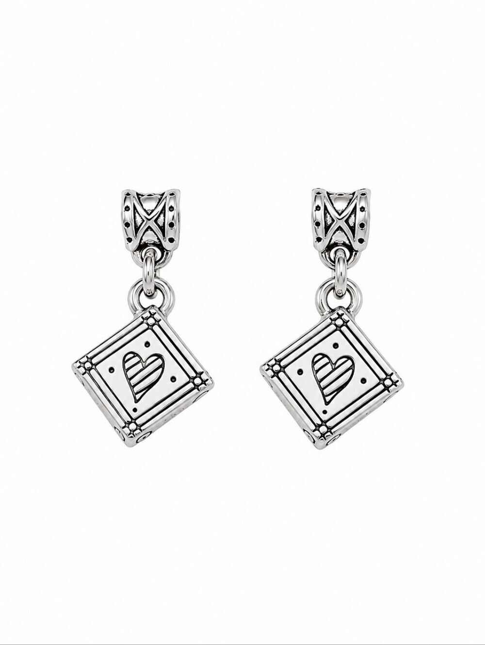 VTG BRIGHTON Silver Plated Charity Heart Etched Drop Post Earrings